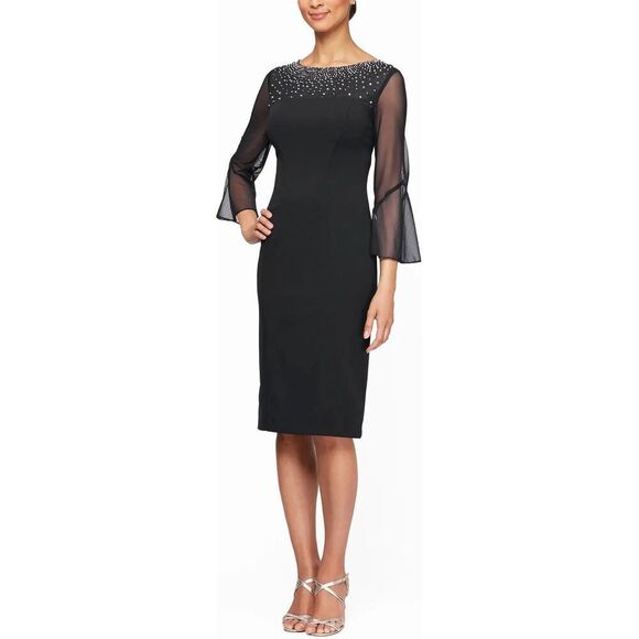 Alex Evenings Short Sheath Dress black size 10 with Embellished Illusion Necklin - Picture 1 of 5